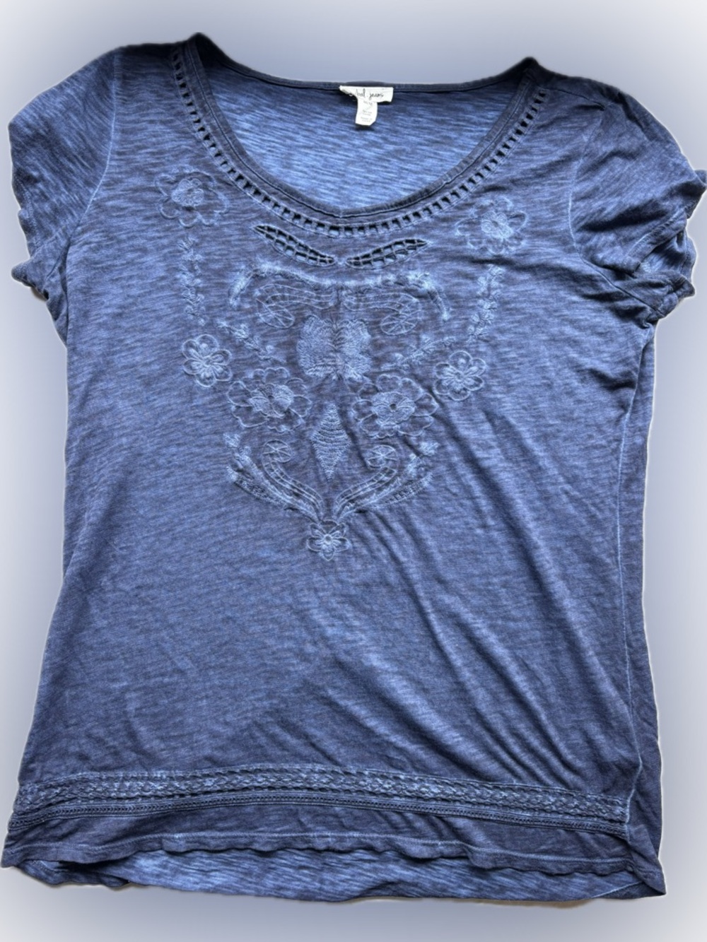 Navy Embroidered Scoop Neck Tribal Women's Top